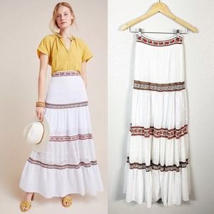 Cecilia Prado by Anthropologie Womens Lori Tiered Maxi Skirt Size X-Small